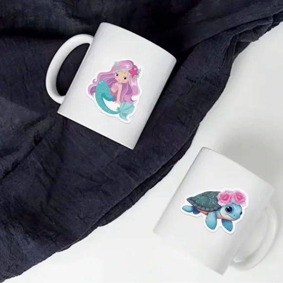 Cute Mermaid & Sea Friends 50 Stickers Fish Shells Pastel Pink, Blue, Purple - Picture 8 of 9